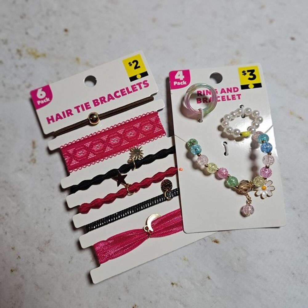 Hair Tie Bracelet Set + Ring & Bracelet Set | 10-Piece Lot | New on Card